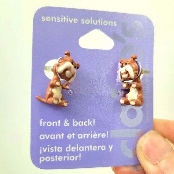 Brand New Claire's Brown & White Dog Earrings - Picture 1 of 7